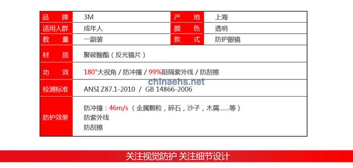 3M 10436中國款流線型防護眼鏡（戶內/戶外鏡面反光鏡片，防刮擦）